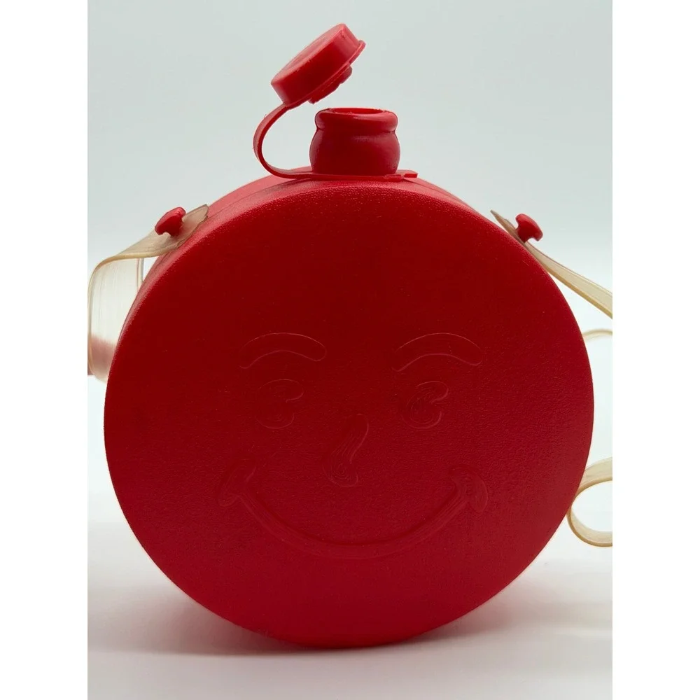 Vintage Kool-Aid Man Red Plastic Canteen Water Bottle with Strap Retro 1980s